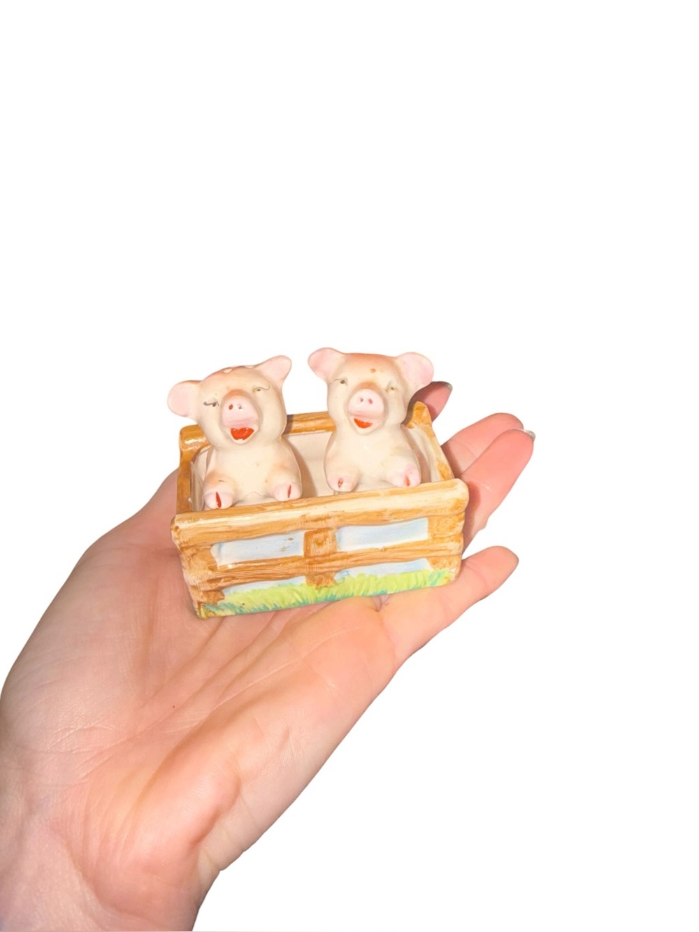 Vintage pig salt and pepper shakers in pen